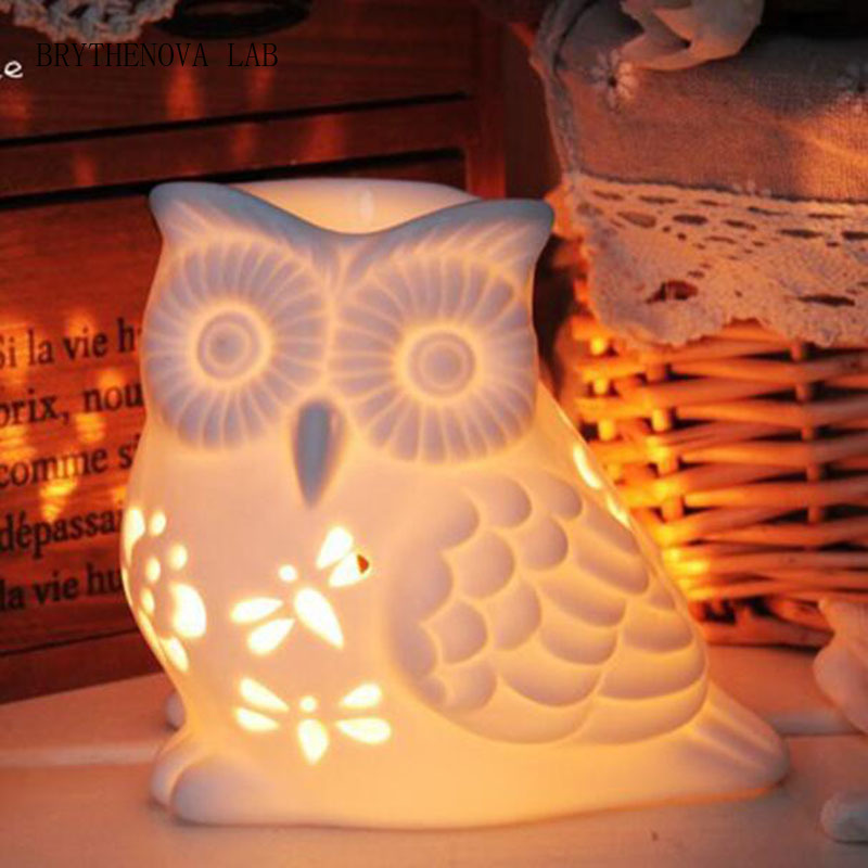 Home Fragrance Oil Burner - مبخرة بورسلين مجوفة على شكل بومة،
