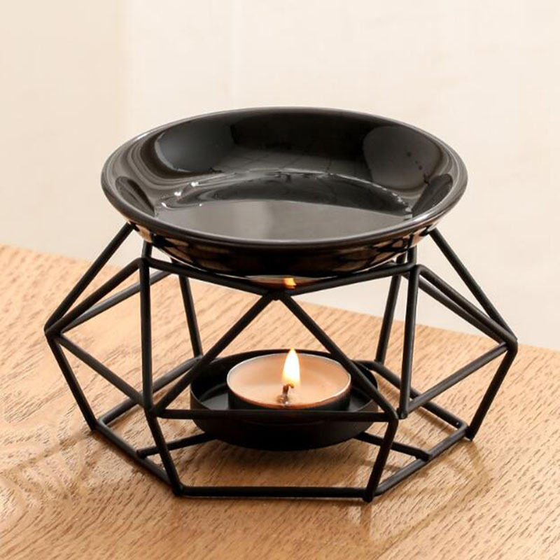 Home Fragrance Oil Burner - وعاء سيراميك رف حديد أسود اللون